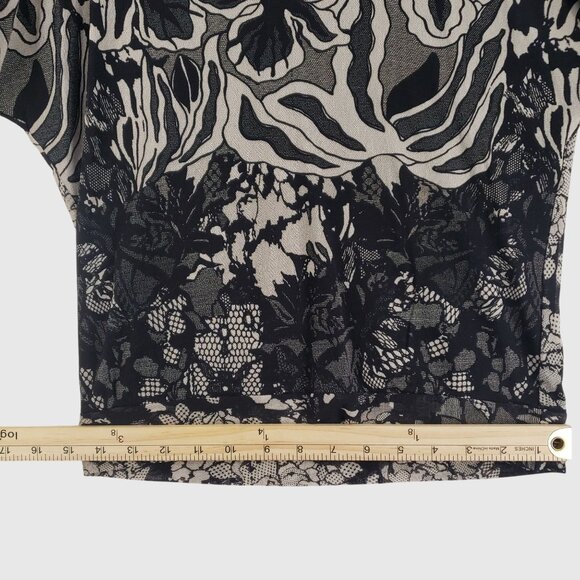 FUZZI Italy Floral Mesh Top Black Beige Puff Sleeve Blouse Women’s Size M - Picture 5 of 7